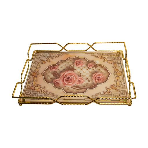 [B01JS19100] SET DE BANDEJAS DE VIDIO x 2 - RECTÁNGULO BORDE DORADO 00