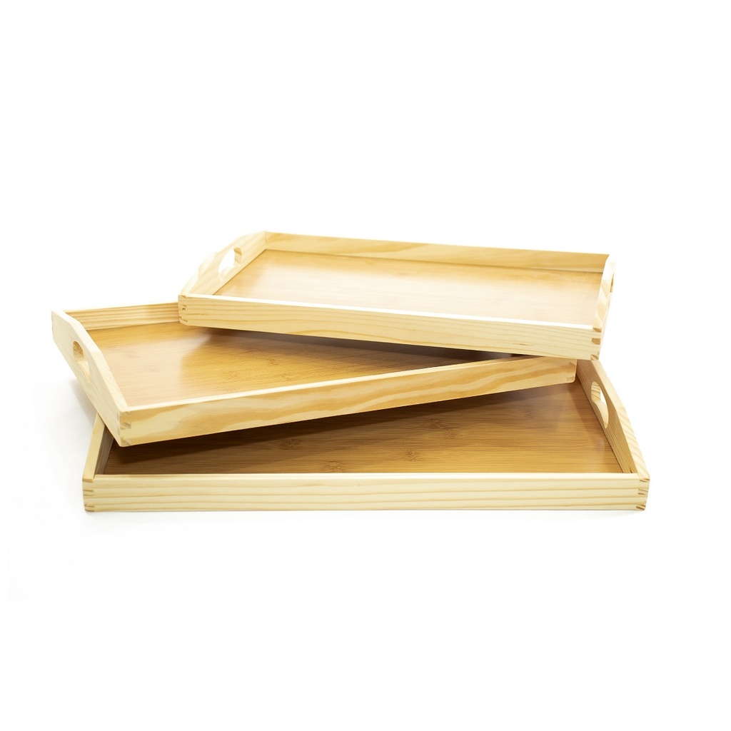 WOODEN TRAY SET X 3