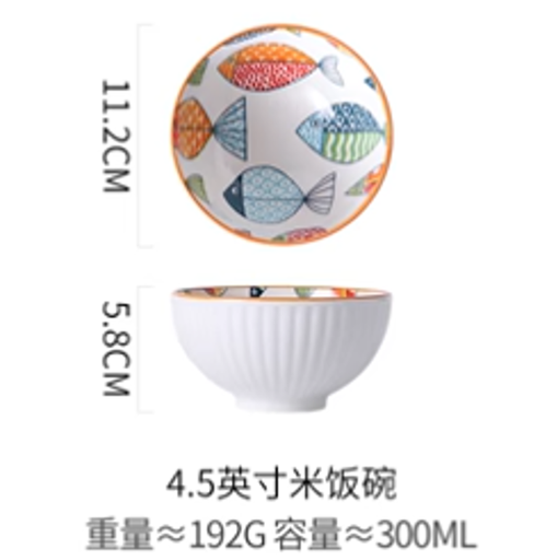 [B2CN-PES124] 佩尔森PES124 4.5寸条纹碗/多彩鱼 