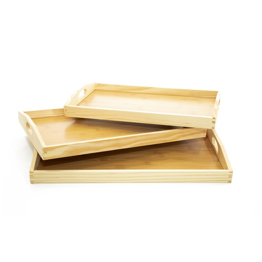 [B01JS19087] WOODEN TRAY SET X 3