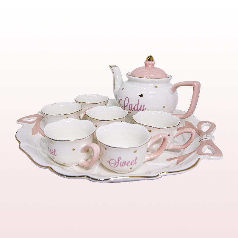 Juego de té rosa para mujer, capacidad de tetera de 150 ml, taza de té  individual de 40 ml, decoraci Soledad Tetera