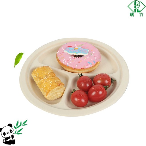 [A8CN-ZZL5] PLATO DE BAMBÚ DESECHABLE REDONDO 3 SECCIONES 9" x10U.