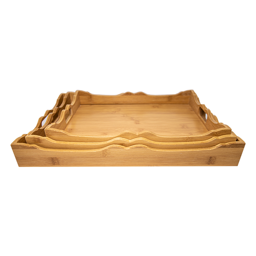 [B01JS19083] BAMBOO TRAY SET X 3 - WAVY